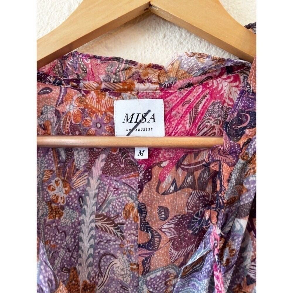 Misa Los Angeles Purple-Pink Printed V-Neck Midi Dress - Picture 3 of 8